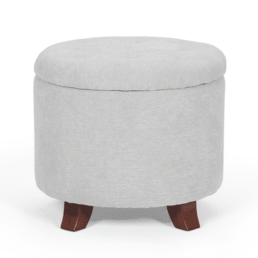 Magshion Storage Ottoman with Padded Seat, Modern Cotton-linen Footrest, Round Seat stool for Living Room Bedroom , Light Gray