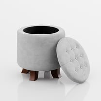 Magshion Storage Ottoman with Padded Seat, Modern Cotton-linen Footrest, Round Seat stool for Living Room Bedroom , Light Gray