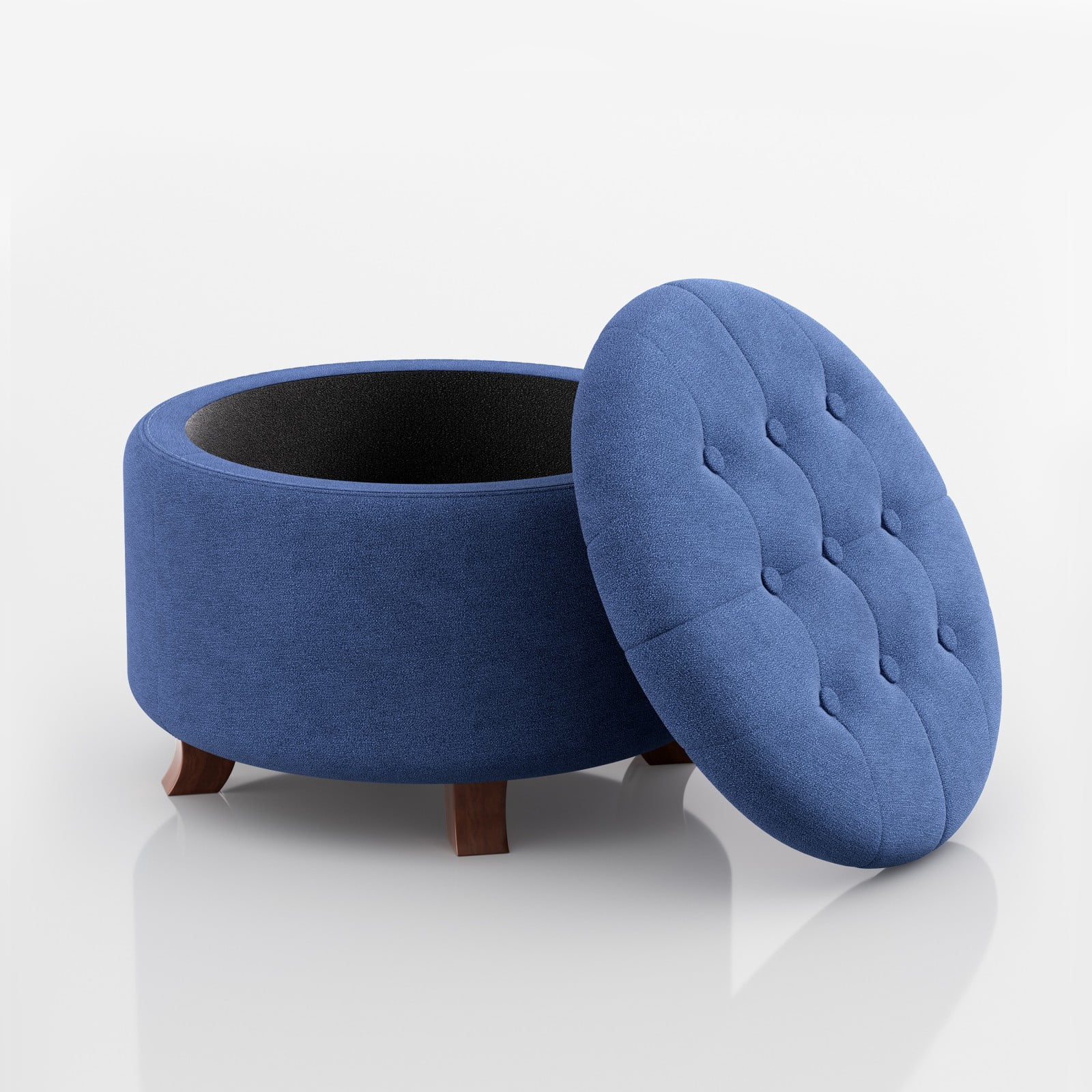 Magshion Storage Ottoman with Padded Seat, Modern Cotton-linen Footrest, Round Seat stool for Living Room Bedroom , Navy Blue