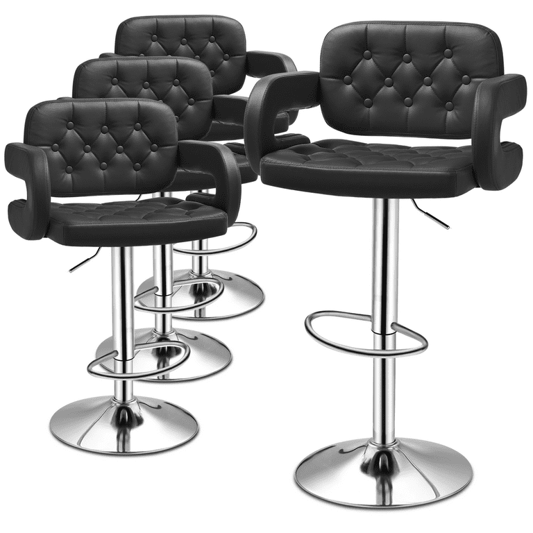 Furniture of America Ambrilla 41 in. Satin Plated and Black High Back Metal Extra Tall Foot Rest Cushioned Bar Stools (Set of 2)