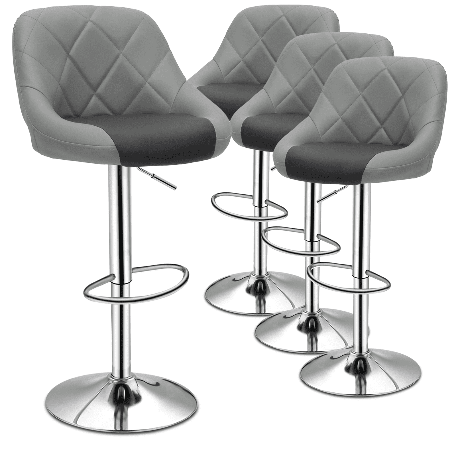 Magshion Swivel Bar Stools Set of 4 Adjustable Bar Chairs with Backrest Faux Leather Kitchen Counter Height Barstools Dining Chairs, Grey/Black