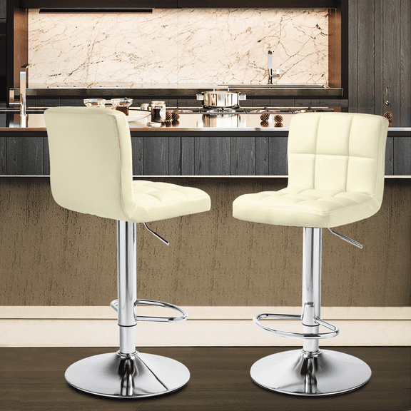 Magshion Swivel Counter Height Bar Stool Set of 2, Faux Leather Height Adjustable Barstools, for Kitchen Bar, Beige