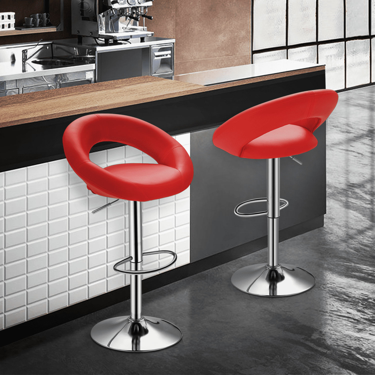 Magshion Swivel Bar Stools, Set of 2, Counter Height, Faux Leather