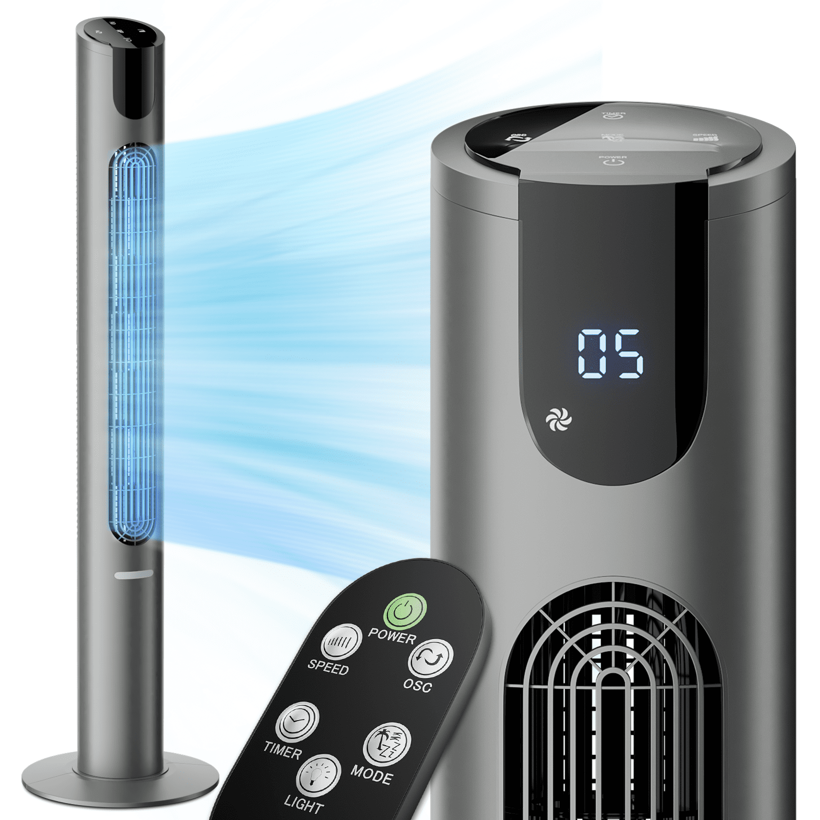 Space Gray 45" Bladeless Oscillating Tower Fan with Remote