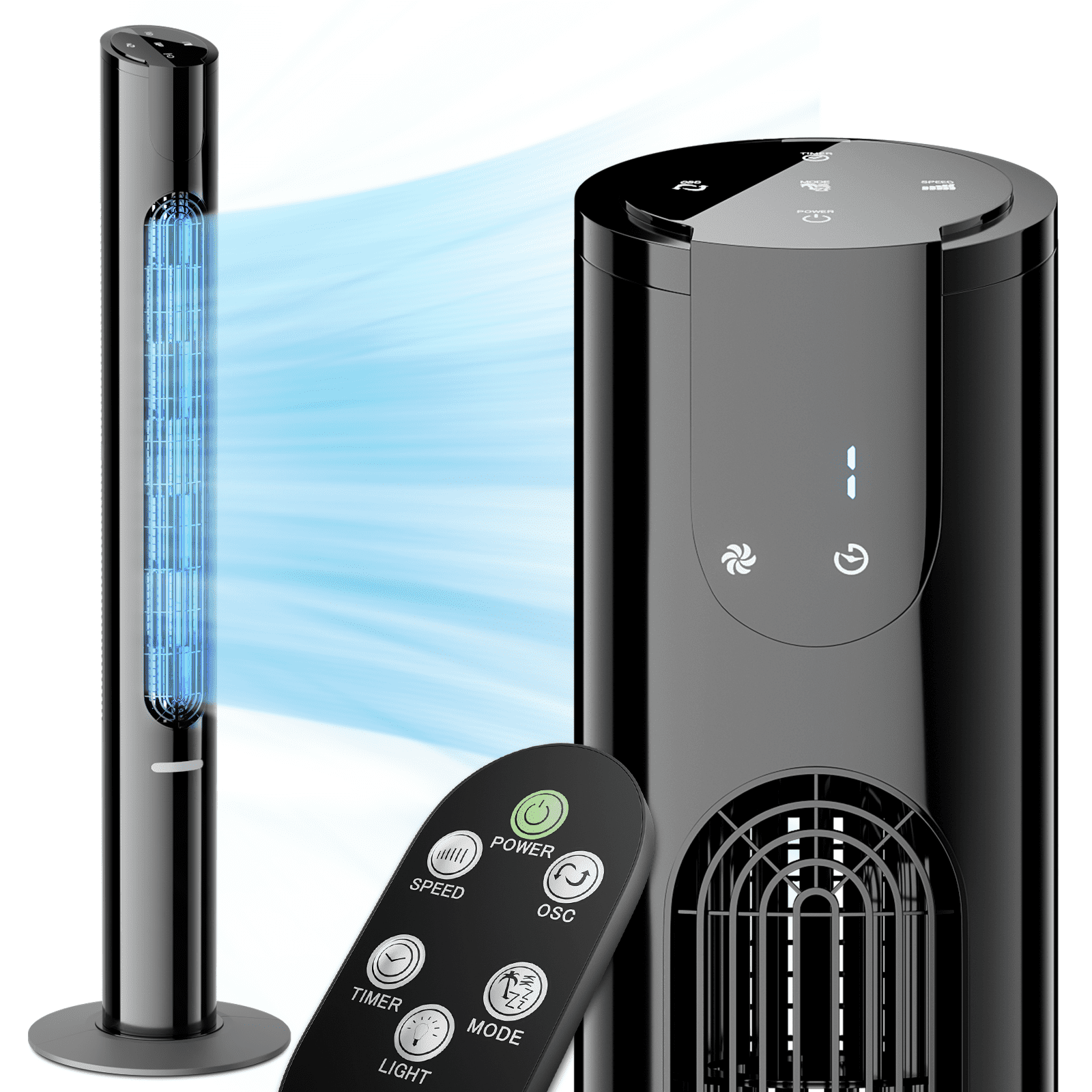Black 45-Inch Bladeless Oscillating Tower Fan with Remote Control