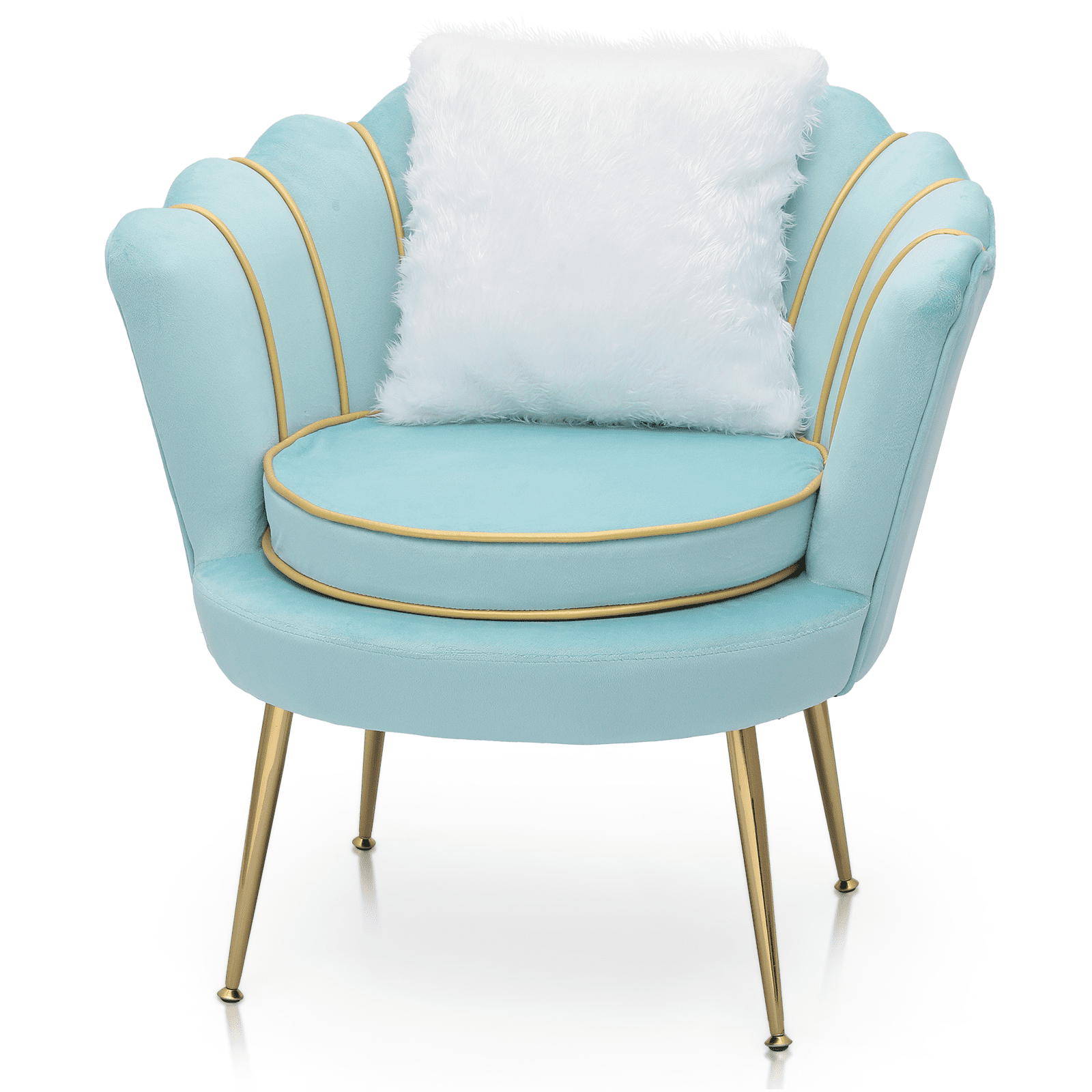 Magshion Tufted Velvet Accent Chair with Pillow and Cushion Metal Feet Fabric Armchair Upholstered Seat Tiffany Blue Gold