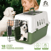 Magshion 18" Hard-Sided Pet Carrier, Portable Dog Travel Kennel Handbag Cage Transport Box with Handle and 2 Doors, Airline Approved, White/Green
