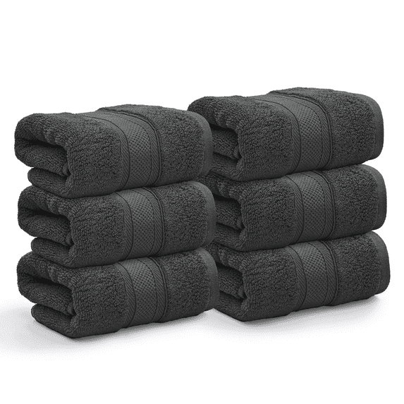Magshion Ultra Soft 6-Piece Hand Towel Set 16x28, 100% Cotton Highly Absorbent Hand Towels for Bathroom Kitchen Gym Spa Hotel, Black