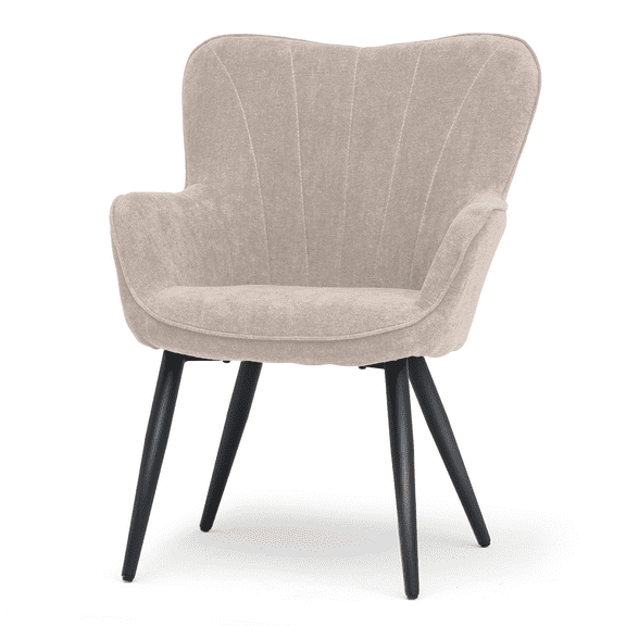 Magshion Upholstered Accent Chair, Armchair with Metal Leg, Shell Shape Cotton-linen Single Sofa Chair, for Living Room Bedroom, Beige