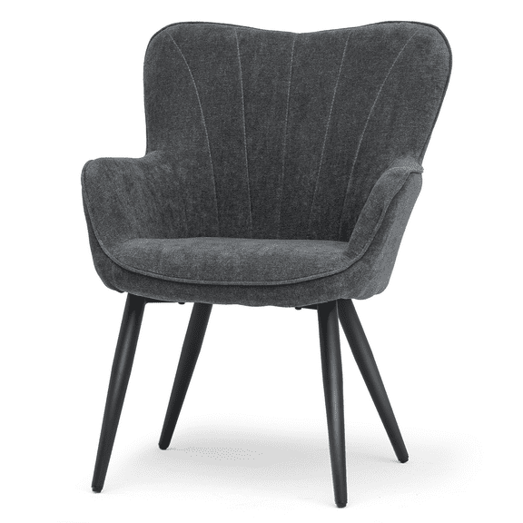 Magshion Upholstered Accent Chair, Armchair with Metal Leg, Shell Shape Cotton-linen Single Sofa Chair, for Living Room Bedroom, Lava Gray