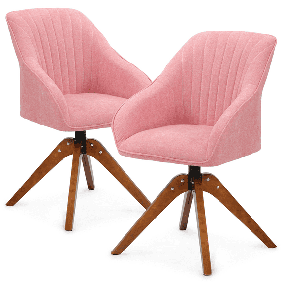 Magshion Upholstered Accent Chairs Set of 2, Modern Cotton-linen Single Sofa Armchair, for Living Room, Pink