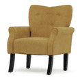 thumbnail image 1 of Magshion Upholstered Armchair, Accent Chair with Wood Leg, Cotton-linen Single Sofa Chair with Tufted Back, for Living Room Bedroom, Dark Yellow, 1 of 9