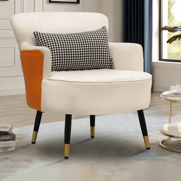 Magshion Upholstered Armchair, Modern Accent Chairs, Single Sofa Chair with Pillow, for Living Room Bedroom White/Orange