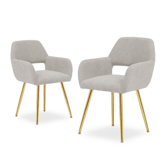 Magshion Upholstered Kitchen Dining Chairs Set of 2, Modern Fabric Small Accent Arm Chairs with Metal Legs, for Living Dining Room, Beige