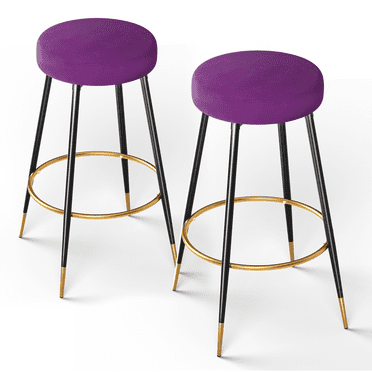 Magshion Velvet Bar Stools Dining Chairs Footrest with Upholstered Barstools for Counter Kitchen, Purple