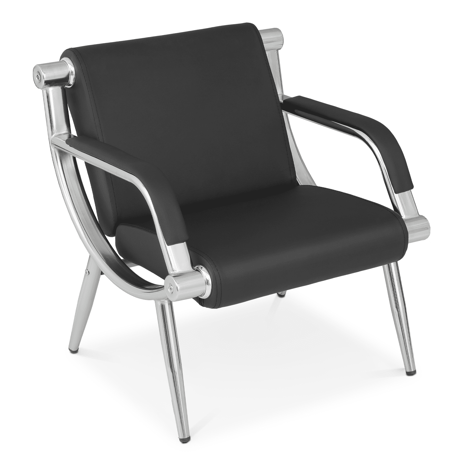 Black Faux Leather Reception Chair with Iron Frame