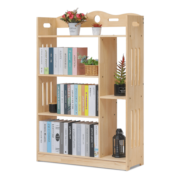 Magshion Wood 4 Tiers Bookcase, Books Toys Storage Bookshelf, Natural, for Living Room
