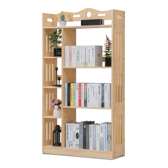 Magshion Wood 5 Tiers Bookshelf, Books Toys Display Storage Bookcase, Natural, for Home