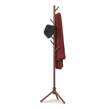 Magshion Wood Adjustable Modern Coat Rack, with 8 Hooks, Clothes Handbag Storage Stand, Hall Tree, Coffee, for Entryway