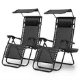 thumbnail image 1 of Magshion Zero Gravity Chair with Canopy Set of 2, Reclining Folding Outdoor Lounge Chair with Side Tray and Pillow, Black, 1 of 8