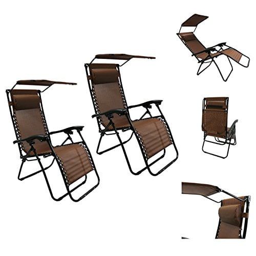 Magshion Zero Gravity Chair Set of 2 with Canopy and Cup Holder, 330lbs Weight Capacity Folding Outdoor Lounge Chairs Camping Chairs for Lawn Patio, Black