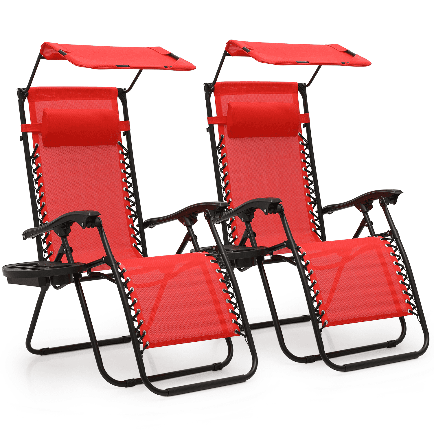 Magshion Zero Gravity Chair Set of 2 Folding Lounge Chair with Canopy Shade Cup Holder Adjustable Reclining Patio Chairs Red