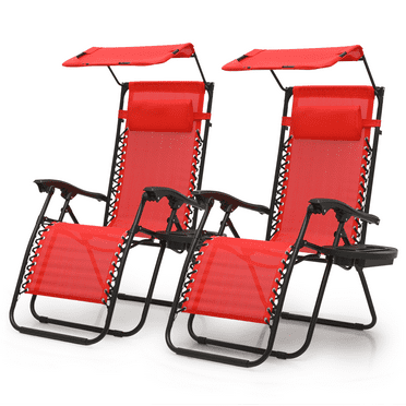 Magshion Zero Gravity Chair Set of 2 Folding Lounge Chair with Canopy Shade and Cup Holder, Adjustable Reclining Patio Chairs for Outdoor, Red