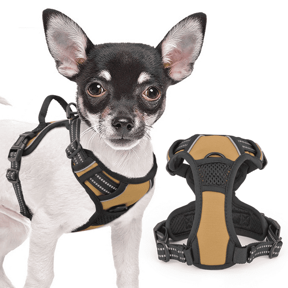 Magshion No Pull Mesh Dog Harness with Control Handle, Reflective Vest Pet Harness for Small Dogs, Light Brown XS