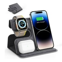 Magtalent 3 in 1 Wireless Charging Station for Apple, Foldable Wireless Charger for Iphone 15/14/13/12/11 Pro Max, Fabric Charging Stand for Apple Watch 9/8/7/6/5/4/3/Airpods Pro 3/2 Dark Grey
