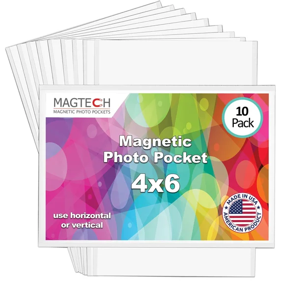 Magtech Magnetic Pocket Picture Frame, White, Holds 4 X 6 Inches Photos, 10 Pack