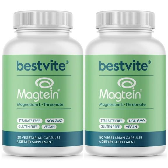 Magtein Magnesium L-Threonate Capsules - 2000mg per serving (240 Vegetarian Capsules) (120 x 2)- Patented and Bioavailable Magnesium - No Stearates - No Fillers - Vegan - Non GMO - Gluten Free