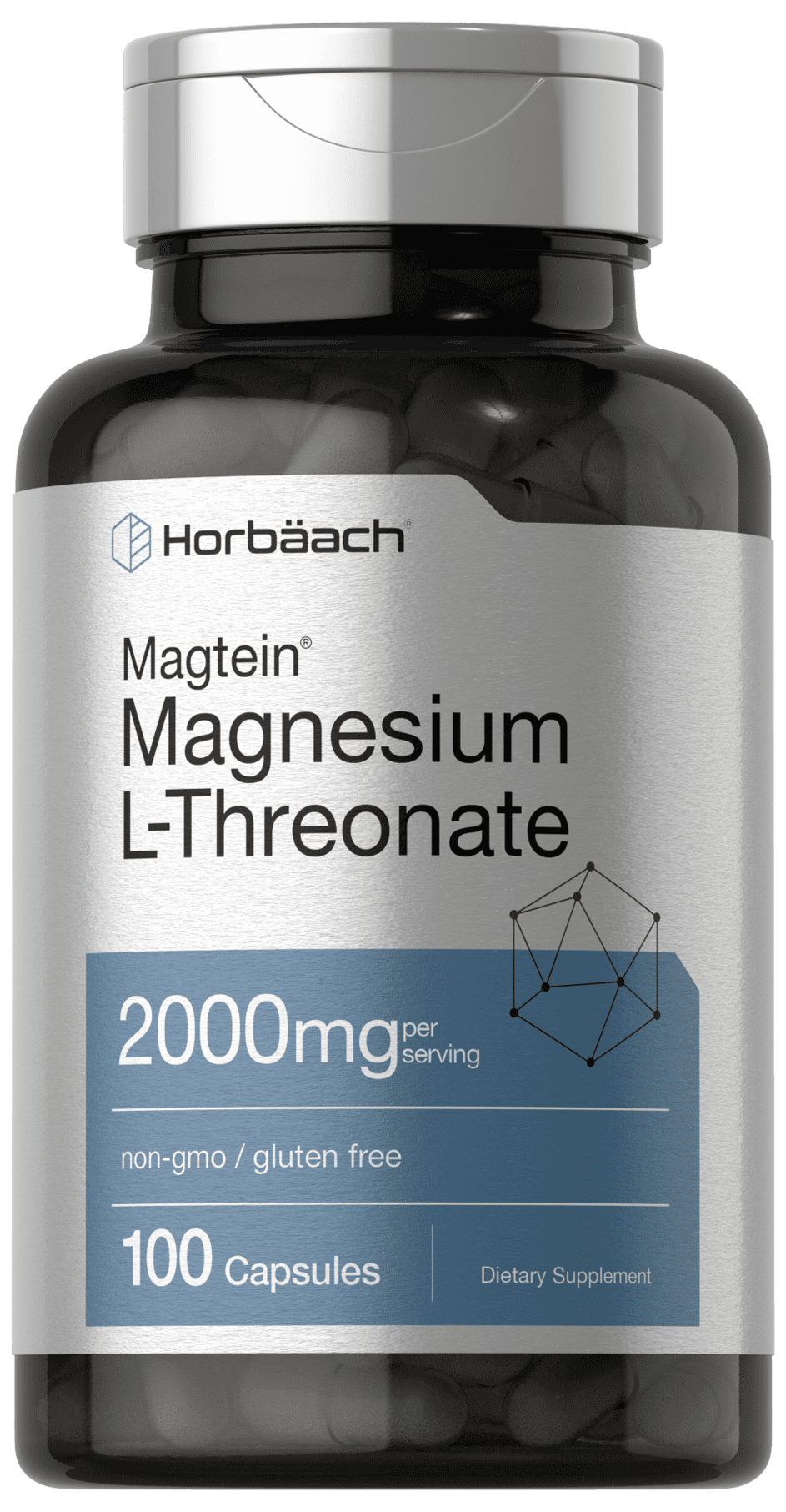 Magtein Magnesium L-Threonate Supplement for Men and Women | 2000mg | 100 Capsules | by Horbaach