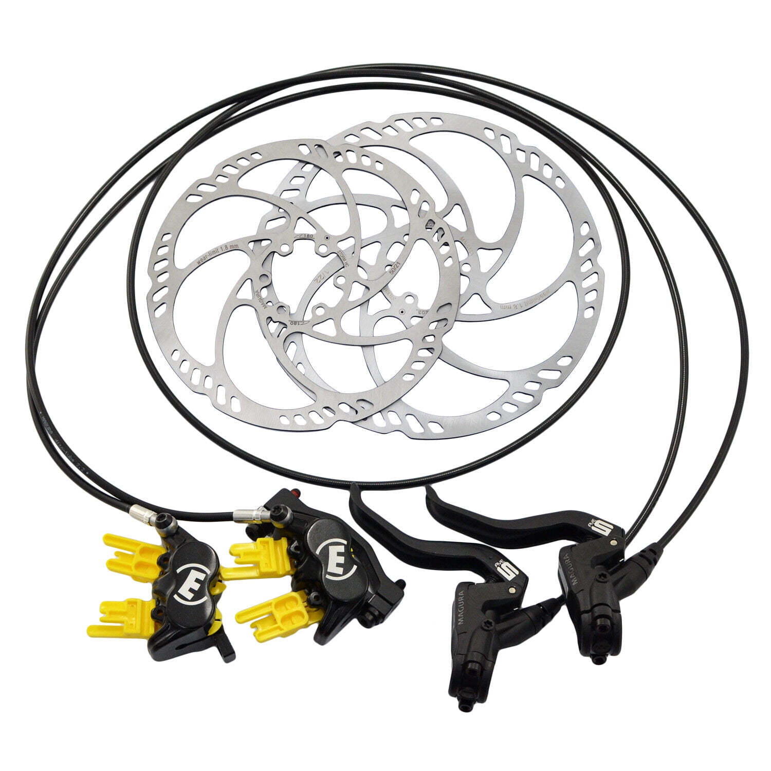 ブレーキ Magura MT5 4-Piston Post Mount Hydraulic Disc Brake Set w/ 180&203mm Rotor (F+R), MG2557 Magura MT5 4-Piston Post Mount Hydraulic Disc Brake Set w