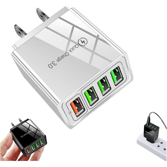 Phone Charger,  4-Port Wall Fast Charger with Intelligent Temperature Control, Multi-Protection System Universal Compatibility for All Phones