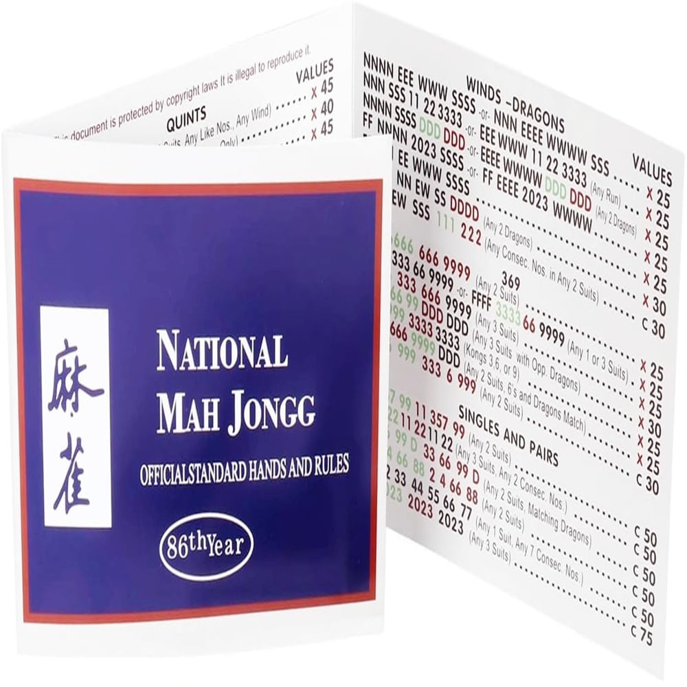 Mah Jongg 20232024 Large Size Card, Mah Jongg Cards Official Hands