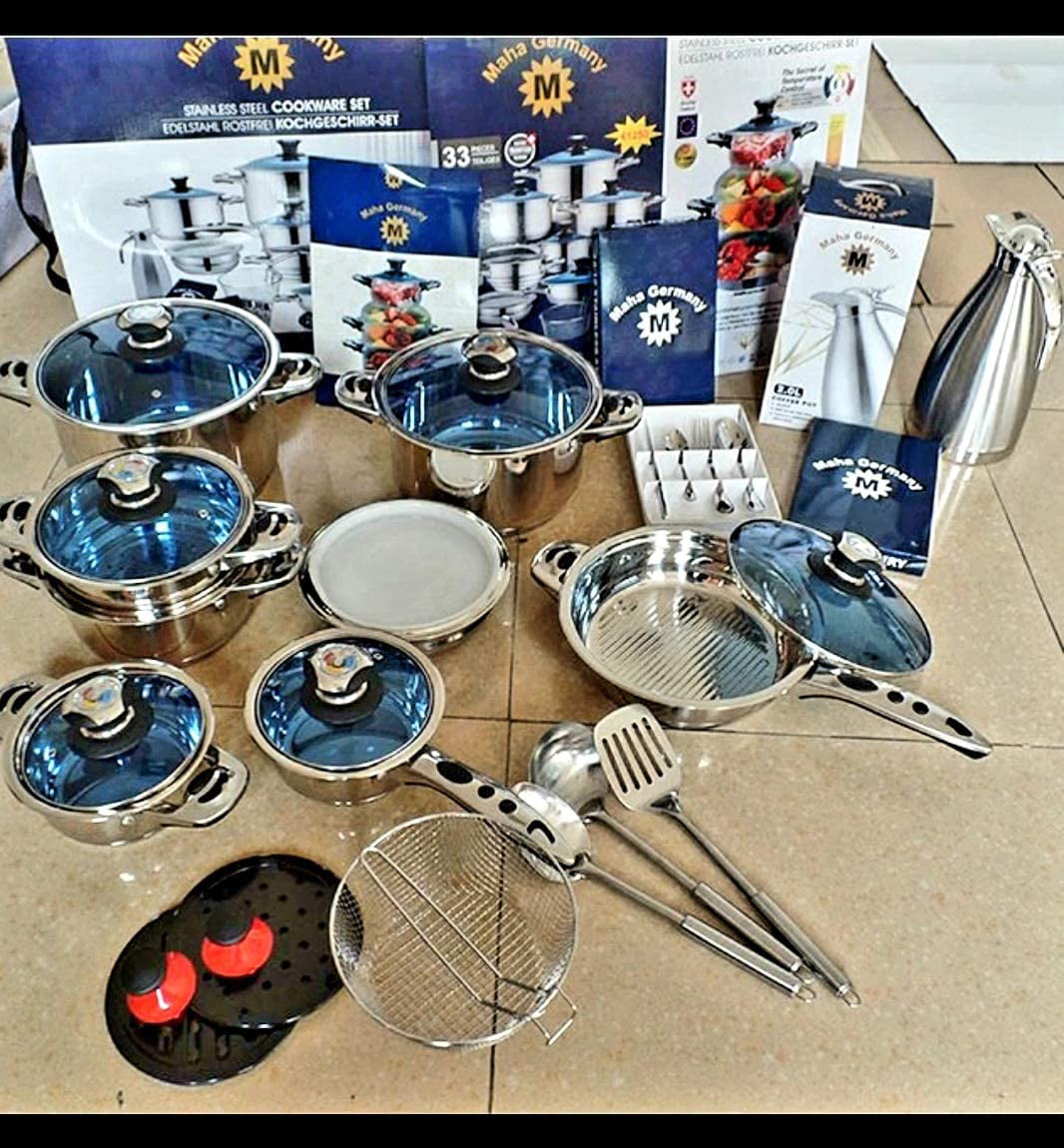 Maha Germany 33pc Stainless Steel Pot and Pans Cookware Set