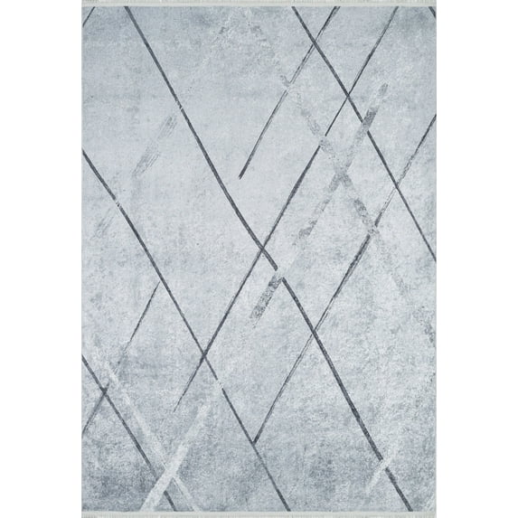 Mahabad Grey Striped Polyester Area Rugs for Living Room Washable Rugs Boho Moroccan Area Rug Soft Geometric Bohemian Carpet Distressed Indoor Rug for Bedroom Dining Room Office Nonslip Rug