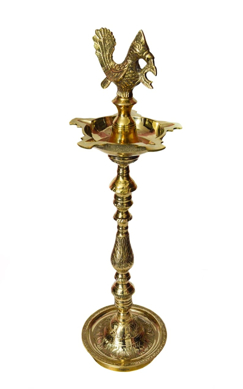 Mahabharat Diya || Kuthu Vilakku || Brass Oil Lamp Traditionally Designed Nakasi with Annapakshi/Peacock- Size: Height- 24 inches