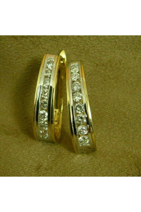 Round Cut Cubic Zirconia Channel Set Women's Hoop Earrings 14K Yellow Gold Over