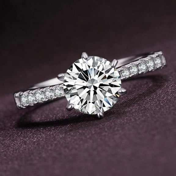 Mahablijewels Round Cut Cubic Zirconia Solitaire Wedding Band Women Ring 14K White Gold Finish