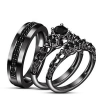 Mahablijewels Round Cut Cubic Zirconia Wedding His & her Trio Ring Set For Gift 14K Black Gold Finish Silver