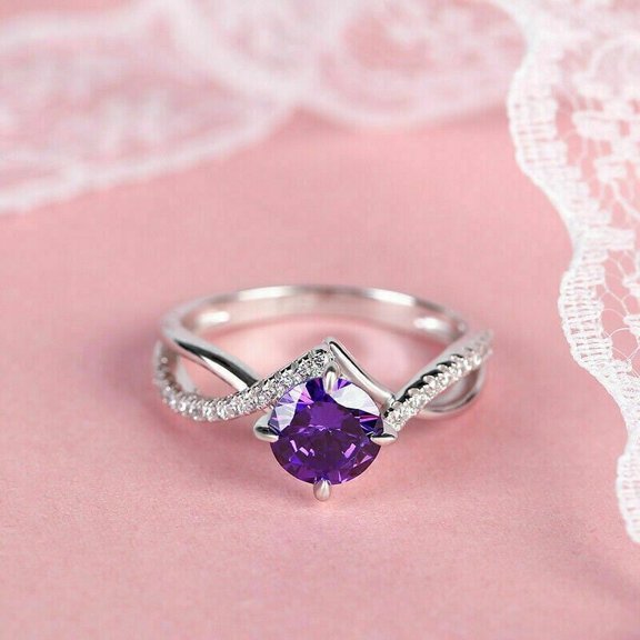 Mahablijewels Round Cut Purple Cubic Zirconia Wedding Womens Band Ring Sterling Silver