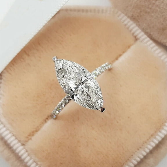 Mahablijewels Solitaire Marquise Cut Cubic Zirconia 14K White Gold Plated Wedding Womens Ring