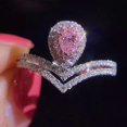 thumbnail image 1 of Mahablijewels Wedding Band Women Ring 14K White Gold Finish Pear Cut Pink Cubic Zirconia, 1 of 4