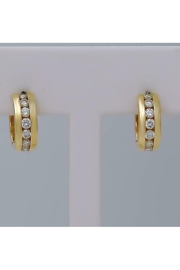 Women Round Cut Cubic Zirconia Channel Set 14k Yellow Gold Hoop Earrings
