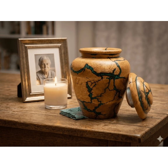 Mahak Nisar Timber Resin Cremation Urn for Ashes, Green Epoxy 5'' X 4'' Mangowood Small Keepsakes Cremation Urns