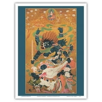 Mahakala Shadbhuja - Dharmapala Protector Deity - Vintage Tibetan Thangka Buddhist Painting - Master Art Print (Unframed) 9in x 12in