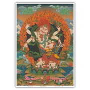 Mahakala Shadbhuja Sita White Lord with Six Hands - Tantric Wealth Deity - Vintage Tibetan Thangka Buddhist Painting - Master Art Print 10in x 14in