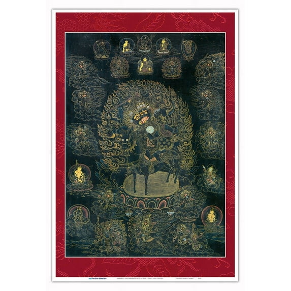 Mahakali and Mahakala (Great Black One) - Buddhist Tantric Deities - Vintage Tibetan Thangka Buddhist Painting - Tibet, 17th Century - Master Art Print (Unframed) 13in x 19in