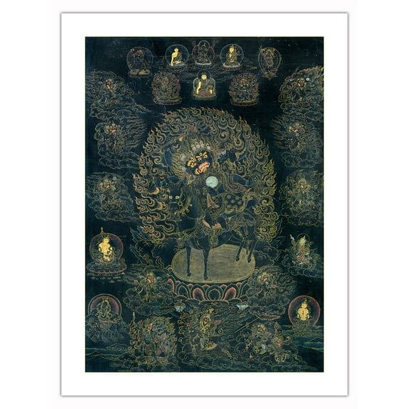 Mahakali and Mahakala (Great Black One) - Buddhist Tantric Deities - Vintage Tibetan Thangka Buddhist Painting - Tibet, 17th Century - Bamboo Fine Art 290gsm Paper Print (Unframed) 18x24in